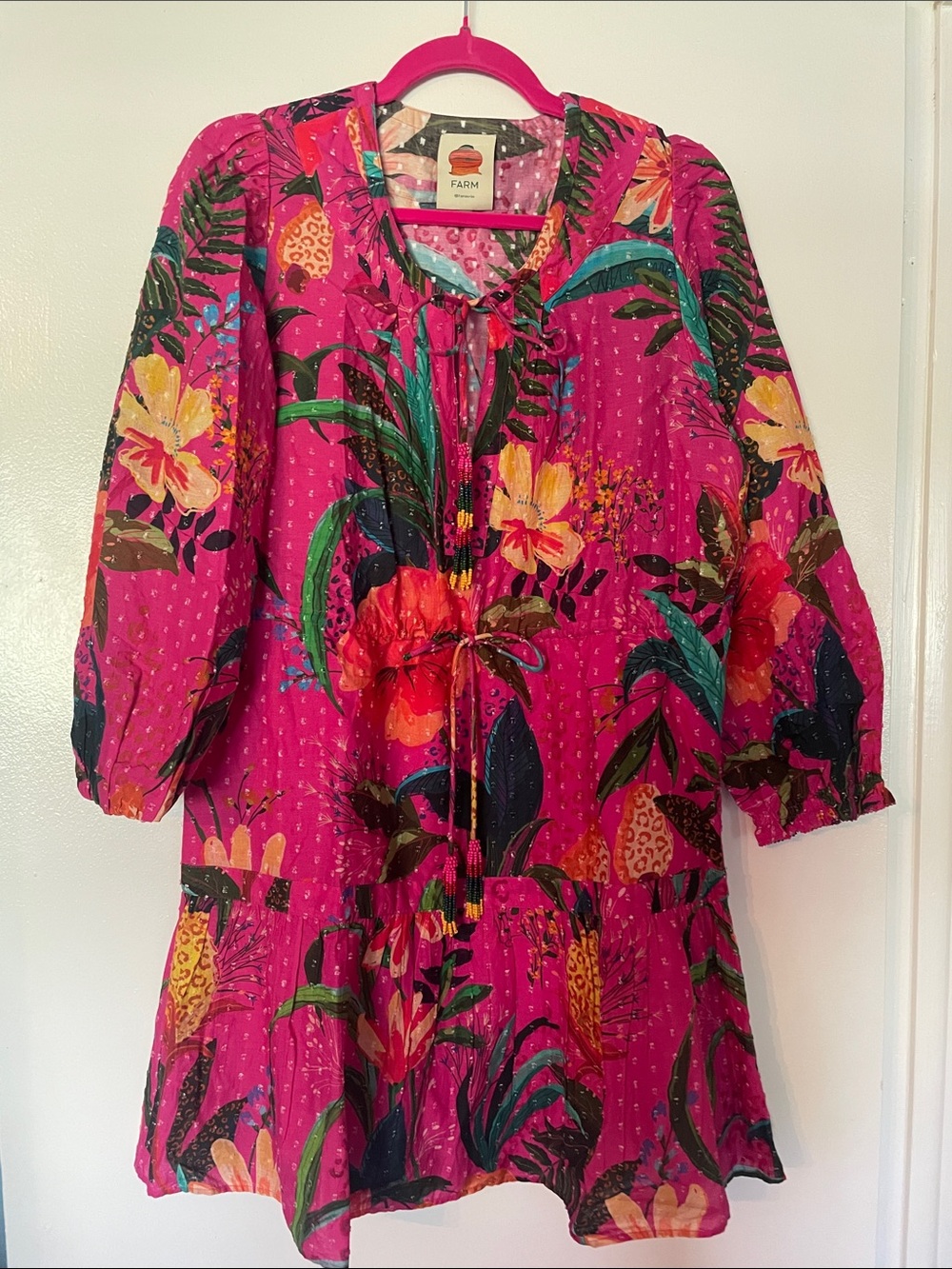 FARM Rio women’s Hot Pink Tropical Tie-Front Dress